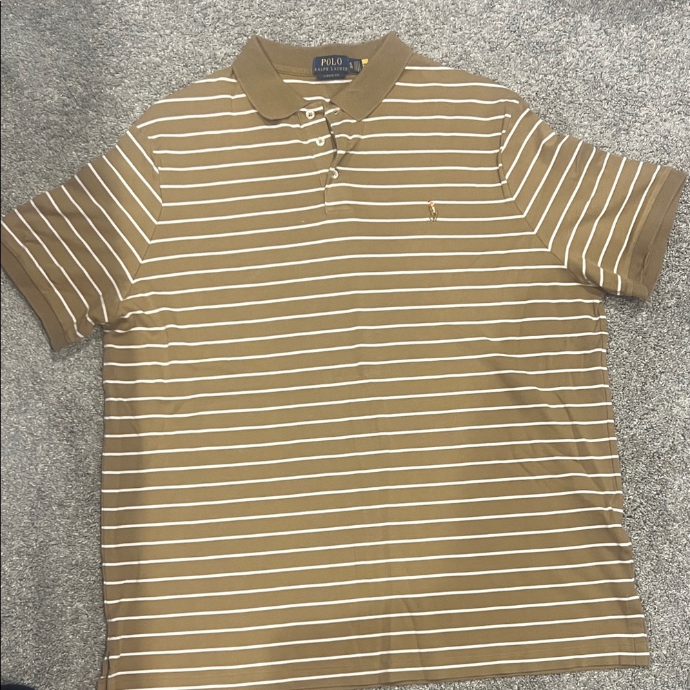 Polo by Ralph Lauren Tan and White Striped Polo Shirt